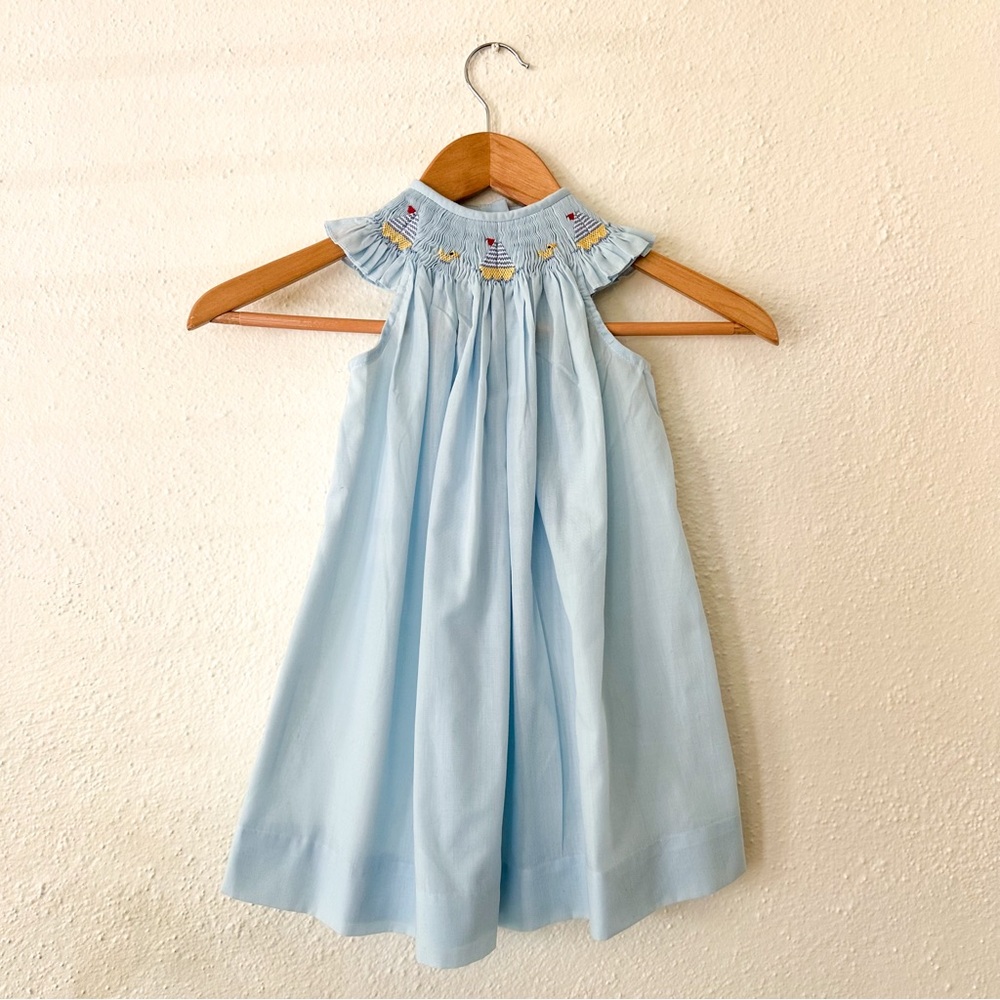 Collection Bebe Baby Girls Light Blue Smocked Bishop Dress Sailboats Ducks